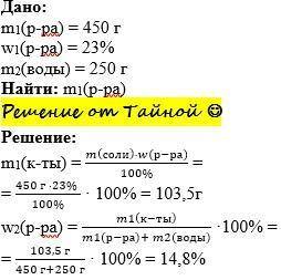 к 450 граммам 23%-ного раствора ортофосфорной кислоты добавили 250 граммов воды. рассчитайте массову