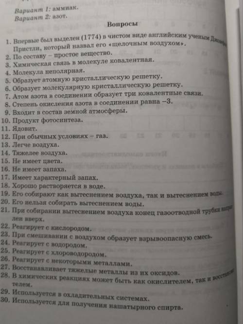 1.вариант-АММИАК 2.вариант-АЗОТ нужен номер варианта и цифры которые подходят )