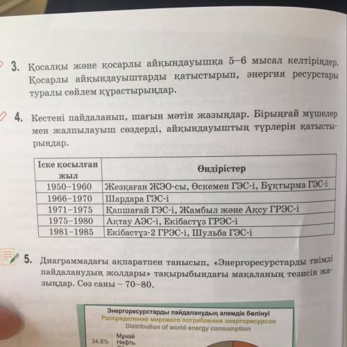 4. Кестені пайдаланып, шағын мәтін жазыңдар. Бірыңғай мүшелер мен жалпылауыш сөздерді, айқындауыштың