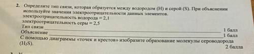 определите тип связи,которая образуется между водородом (Н),и серой (S).при объяснении используйте э