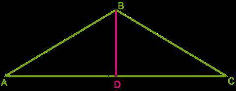 У рівнобедреному трикутнику ABC проведена висота BD до основи AC. Довжина висоти — 5,9 см. Довжина б