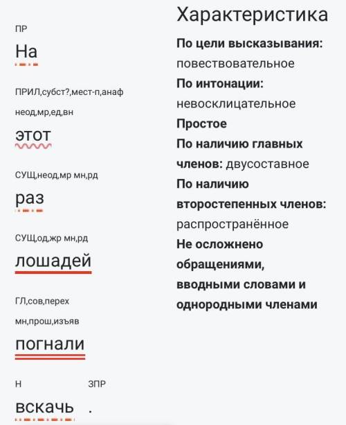 Произведите синтаксический разбор предложений 1) На этот раз лошадей погнали вскачь. 2) Родион вмиг