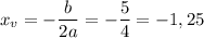 x_{v}=-\dfrac{b}{2a}=-\dfrac{5}{4}=-1,25