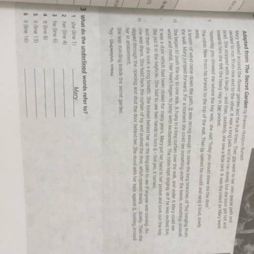 3 What do the underlined words refer to? 1 she (line 1) Mary 2 her (line 4) 3 he (line 6) 4 It (line