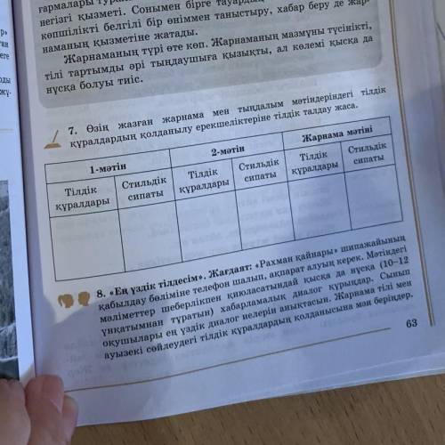 7. Өзің жазған жарнама мен тыңдалым мәтіндеріндегі тілдік құралдардың қолданылу ерекшеліктеріне тілд