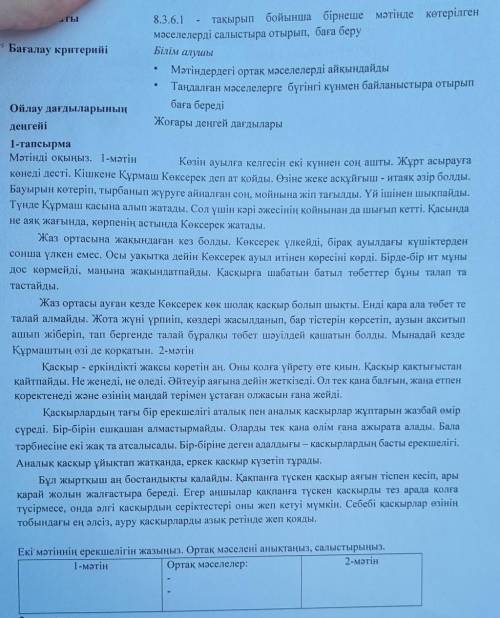 1-тапсырма Мәтінді оқыңыз. 1-мәтін Көзін ауылға келгесін екі күннен соң ашты. Жұрт асырауға көнеді д