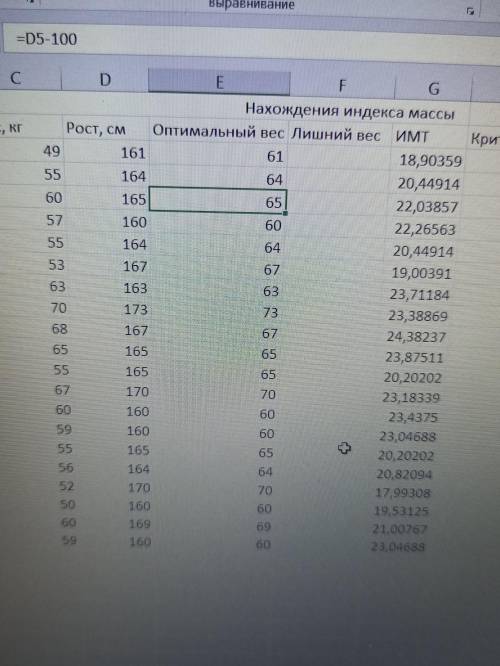 Как найти оптимальный и лишний вес человека в Эксель?