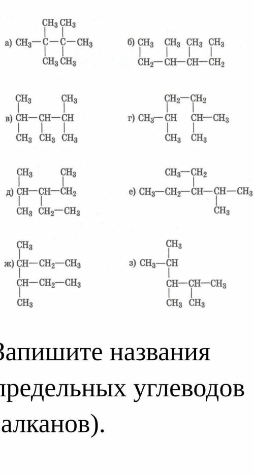 Запишите названия предельных углеводов (алканов)