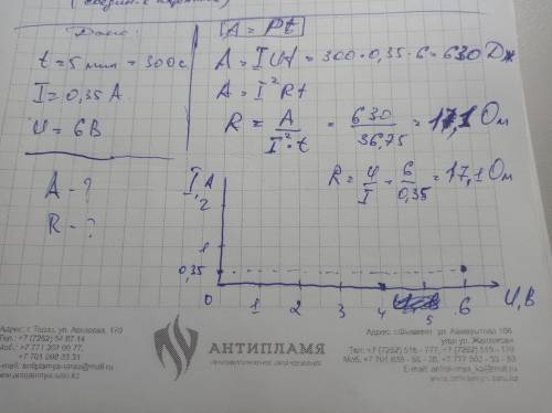 В течении 5 мин по некоторому участку протекает электрический ток , значение которого 0,35 А. Напряж