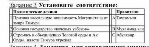 Задание 3 Установите соответствие: |Политические деяния |ППризнал вассальную зависимость Могулистана