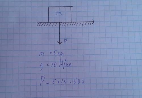 Масса 5кг нужно узнать ее силу тяжести ,и показать на рисунке