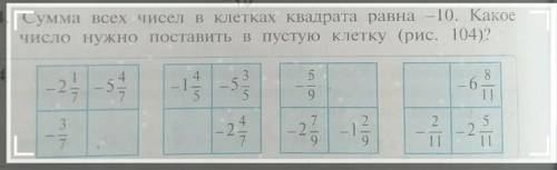 Сумма всех чисел в клетках квадрата равна — 10. Какое Число нужно поставить в пустую клетку (рис. 10