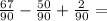 \frac{67}{90} - \frac{50}{90} + \frac{2}{90} =