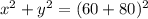 x^{2} +y^{2} =(60+80)^{2}