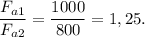 \dfrac{F_{a1}}{F_{a2}} = \dfrac{1000}{800}=1,25.