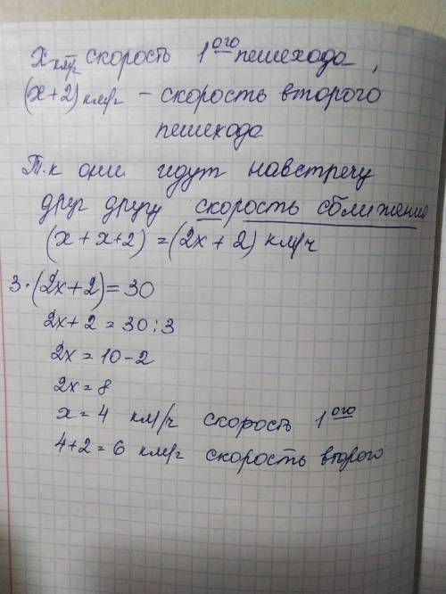 Из двух пунктов, расстояние между которыми 30 км, навстречу друг другу одновременно вышли два пешехо