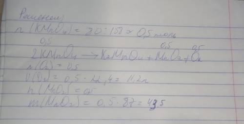 Задача по химии (нужно решение) Дано:m(KMnO4)=80 граммНайти: n(O2)=?V(O2)=?m(MnO2)=?n(MnO2)=?