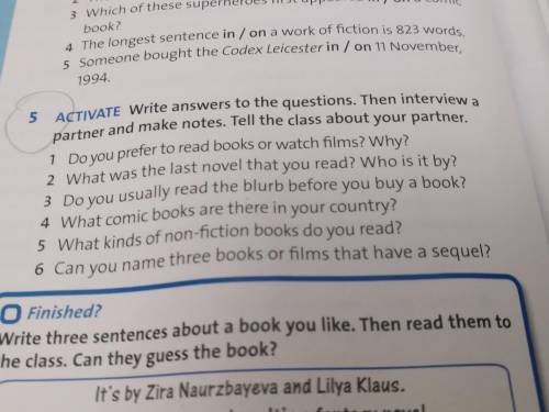 5 ACTIVATE Write answers to the questions Then interview a prantner and make notes.Tell the class ab