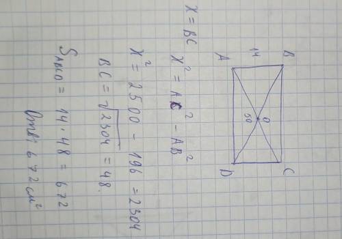 В прямоугольнике ABCD диагонали пересекаются в точке О. Найдите площадь прямоугольника, если, AC = 5