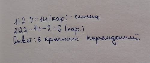 В коробке лежат Синие красные зеленые карандаши.всего 22 шт. Синих 7 раз больше чем зелёных а красны