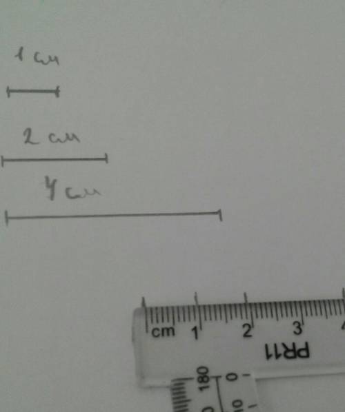 Построй отрезки длиной 1см, 2 см, 4 см.