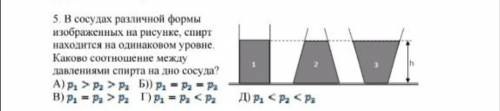 В сосудах различной формы изображённых на рисунке , спирт находится на одинаковом уровне . Каково со