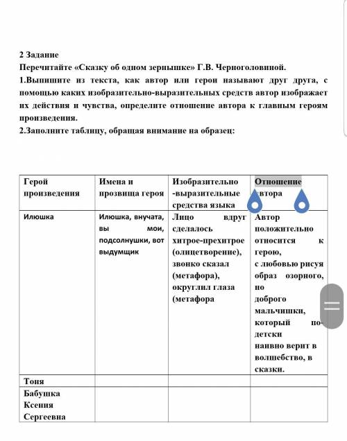 2 Задание Перечитайте «Сказку об одном зернышке» Г.В. Черноголовиной. 1.Выпишите из текста, как авто