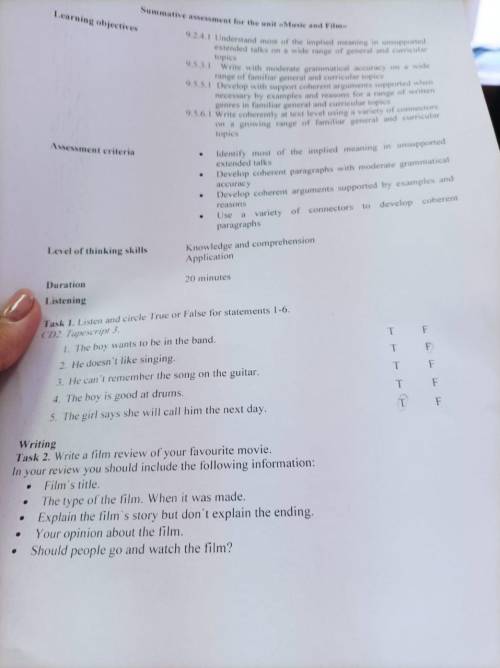 Task 1. Listen and circle Truc or False for statements 1-6. CD2 Tapescript 3. 1. The boy wants to be