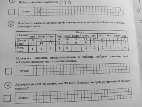 В таблице показано, сколько дней в месяц выпадали осадки в Тюмени в течение некоторого года. Таблица