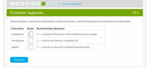 ответы не по теме блокирую Запиши рядом с данными названиями слоев кожи буквы, соответствующие выпол