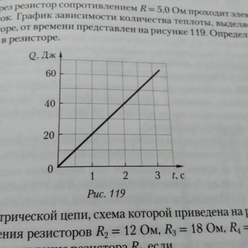 494.* Через резистор сопротивлением R = 5,0 Ом проходит электрический ток. График зависимости количе