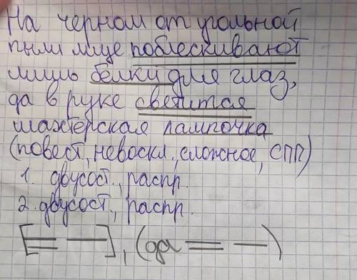 Синтаксический разбор . На черном от угольной пыли лице поблескивают лишь белки глаз, да в руке свет