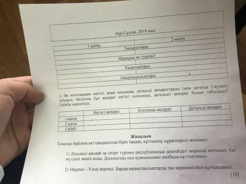 2. Әр мәтіндерден негізгі және қосымша, детальді ақпараттарды (кем дегенде 1-еуден) табыңыз. Нелікте