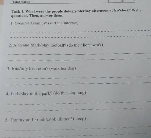 Task 1. What were the people doing yesterday afternoon at 6 o'clock? questions. Then, answer them. 1