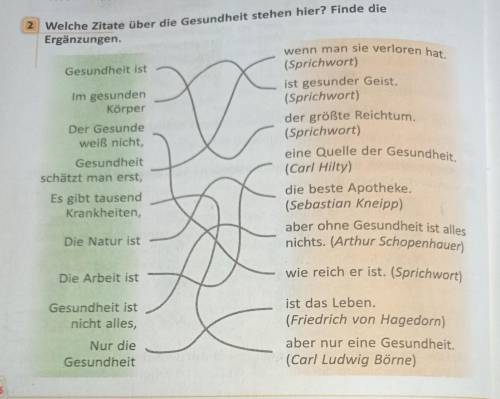 Welche Zitate über die Gesundheit stehen hier? Finde die Ergänzungen. wenn man sie verloren hat. Ges