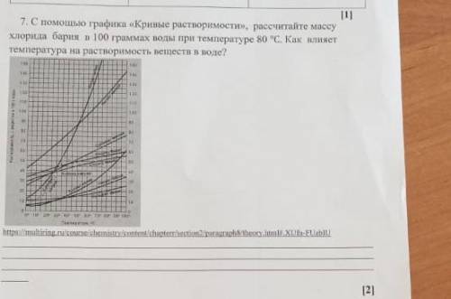 с графика кривые растворимости рассчитайте массу хлорида бария в 100 граммах воды при температуре 80