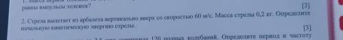 2. Стрела вылетает из арбалета вертикально вверх со скоростью 60 м/с. Масса стрелы 0,2 кг. Определит