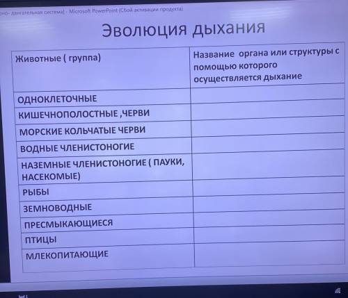 Таблица по биологии 7 класс Эволюция дыхания