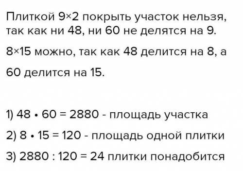 Прямоугольный участок размером 48×60 покрывается плитками 6×3. Можно ли покрыть этот участок ровными