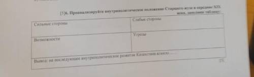 СОЧ !! проанализируйте внутриполитическое положение Старшего жуза в середине 19 века, заполнив табли