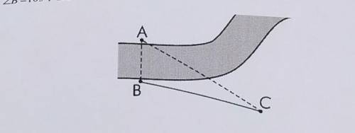 определите ширину реки AB для геодезических измерений как показано на рисунке уголB=105° угол С=30⁰ 