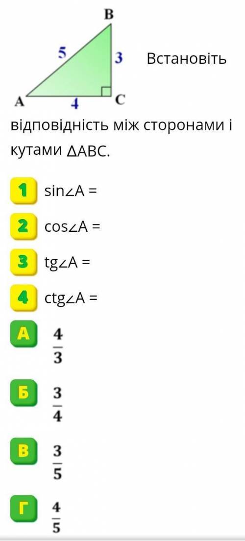 Відповідність між сторонами і кутами ∆АВС.