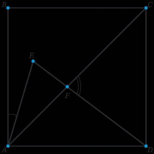 Дан квадрат ABCD. Отрезки AC и DE пересекаются в точке F (см. рисунок). Известно, что AB=DE и угол D