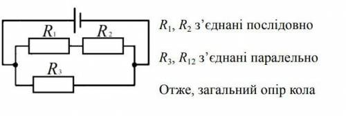 Провідники з опорами R1 = 15 Ом, R2 = 9 Ом, R3 = 6 Ом з’єднані за схемою, зображеною на рисунку. Зна