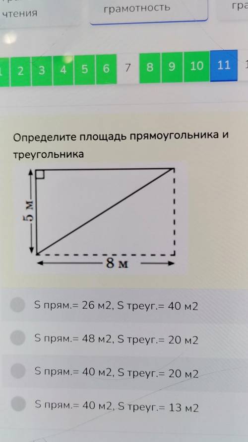 Определите площадь прямоугольника и треугольника 5м 8 м