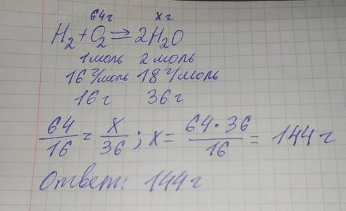 Найти массу воды, которая образовалась при реакции 64 г кислорода с водородом.