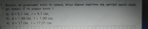 1. Визнач, як розміщені коло та пряма, якщо відомі відстань від центра цього кола до прямої d та рад