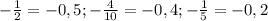 -\frac{1}{2} = -0,5 ; -\frac{4}{10}= -0,4; -\frac{1}{5} = -0,2