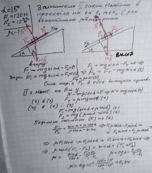 Щоб витягти вантаж вгору по похилій площині з кутом нахилу 15 °, треба докласти силу 120 Н, а щоб ст