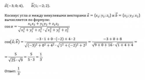 Знайти косинус кута між векторами a+ b і a − b, якщо a(1; 2; 1), b(2; −1; 0).